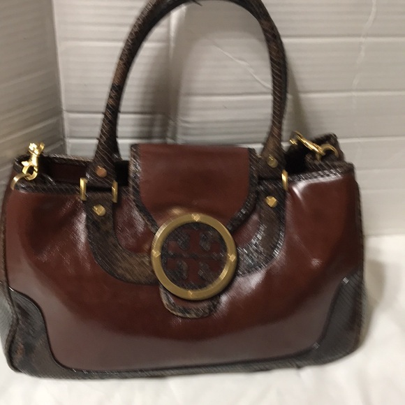 Tory Burch leather/snake gold hardware chain strap bag. Vintage! EUC - Picture 2 of 13